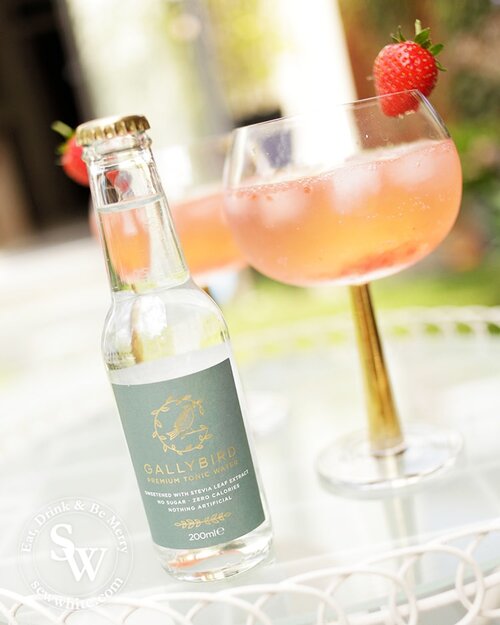 Strawberry Jam Gin and Tonic made with mixing jam in to gin and topping up with gallybird premium tonic water.
