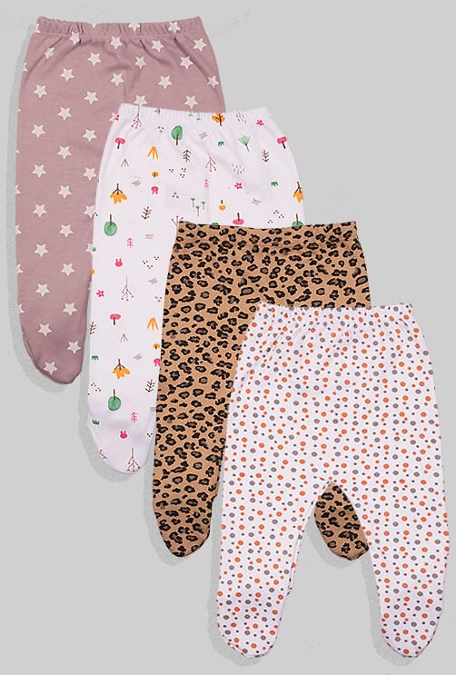 רביעיית רגליות פלנל - נקודות מנומר יער וכוכבים (0 - 3 חודשים)