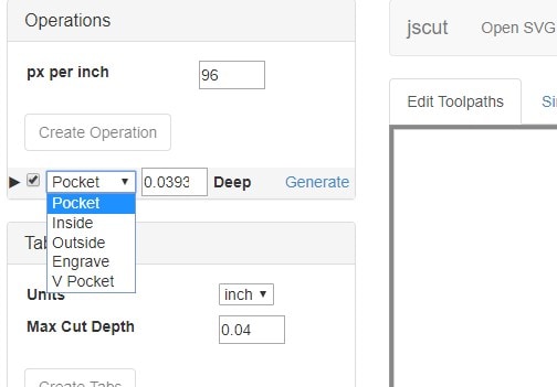 operation options in jscut