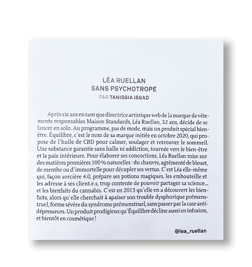 Paulette Magazine, extrait de l'interview de Léa Ruellan, fondatrice de Equilibre