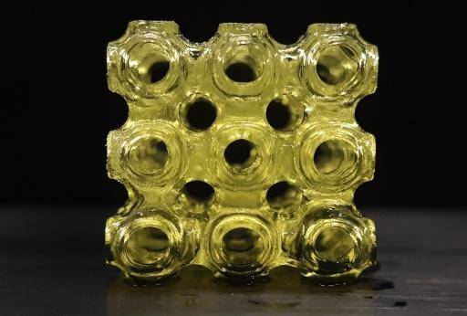 3D-printed molecular ferroelectric metamaterial made of imidazolium perchlorate. Credit: University at Buffalo.