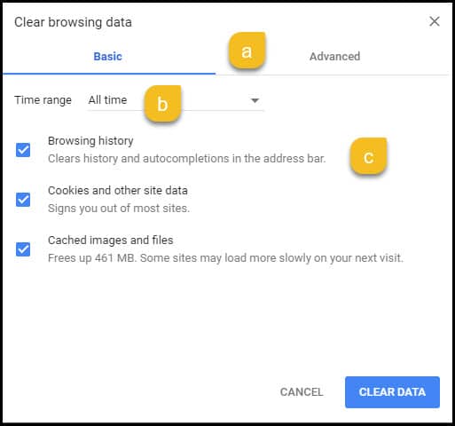 data clearing options.