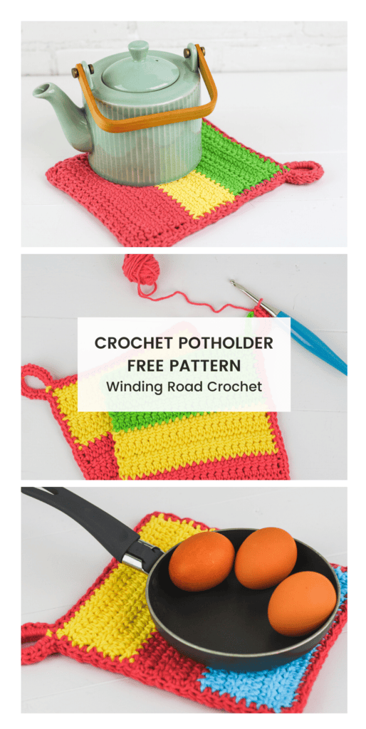 Make a quick, easy and modern crochet potholder with hanging loop. Video tutorials to help guide you through the pattern. Great for using up scrap cotton.