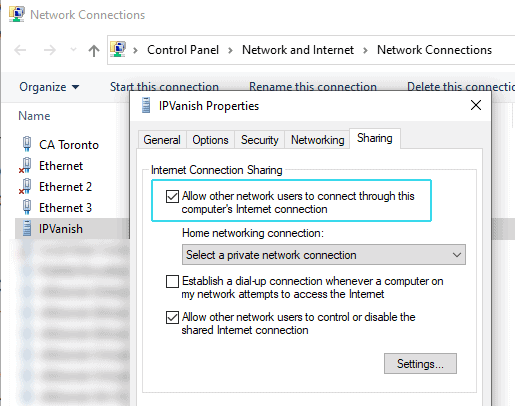 Share adapter with other devices via wifi (Windows 10)