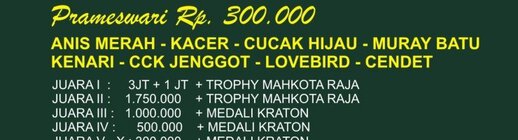 Kelas - harga tiket dan hadiah Lomba Burung Piala Raja4