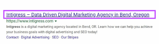 Example of a Title Tag on the Google search engine results page.
