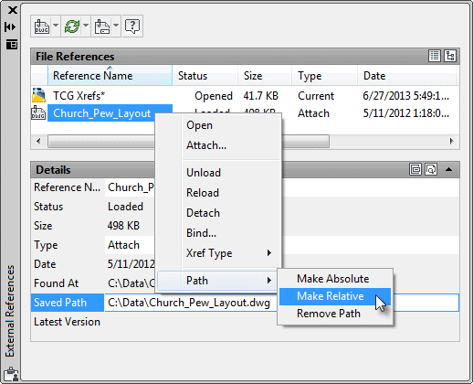 Converting a Full Path external reference (xref) to a Relative Path xref.