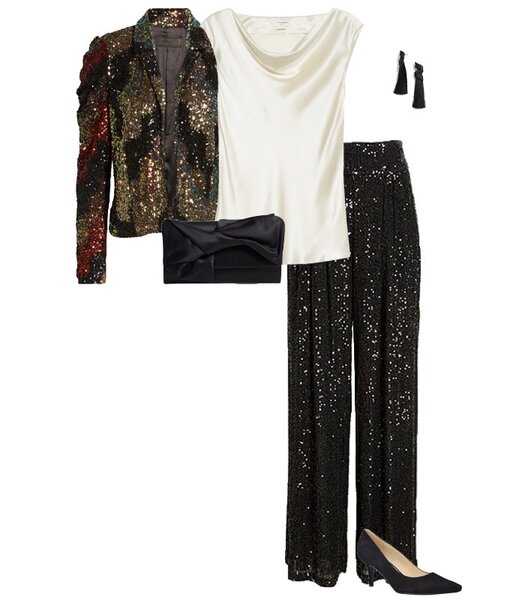 A sequin blazer and pants as a New Year's Eve outfit idea | 40plusstyle.com