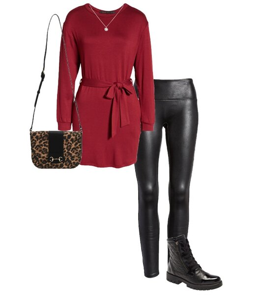 NYE outfit - sweater dress and leather leggings | 40plusstyle.com