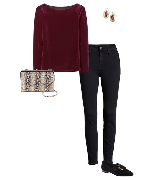 Thanksgiving outfits - jeans and a velvet top | 40plusstyle.com