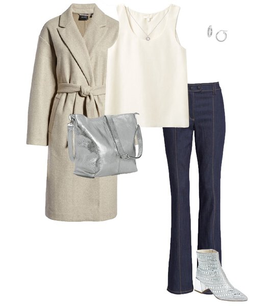NYE outfit idea - a cozy coat and leg lengthening jeans | 40plusstyle.com