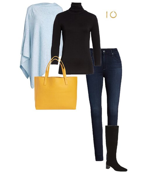 Poncho, sweater and jeans outfit | 40plusstyle.com