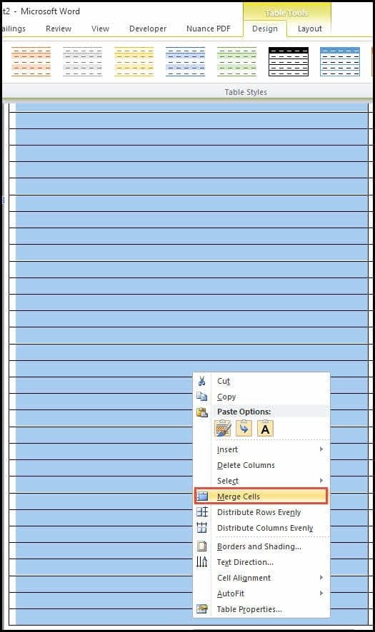 Merge table column cells
