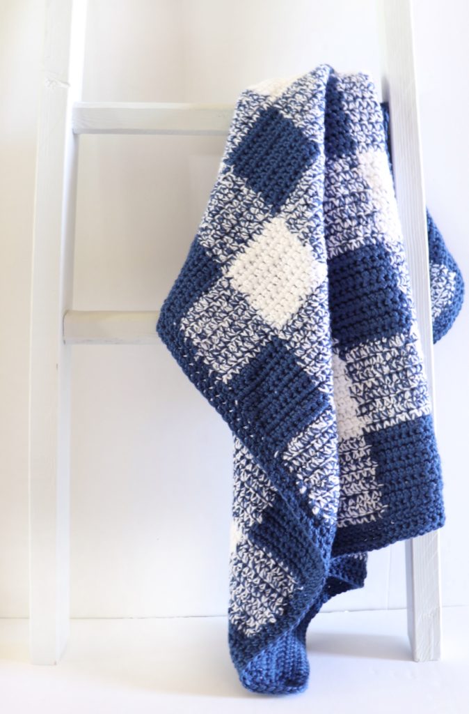 Navy Gingham Crochet Blanket
