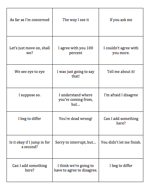 Speaking Game Four in a Row / Card Swap (Agreeing & Disagreeing)