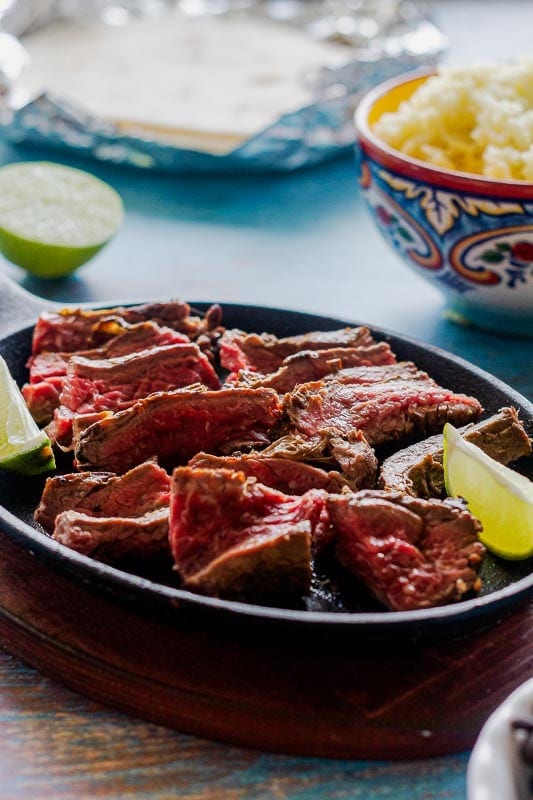 quick and easy carne asada sliced up in preparation for tacos or burritos