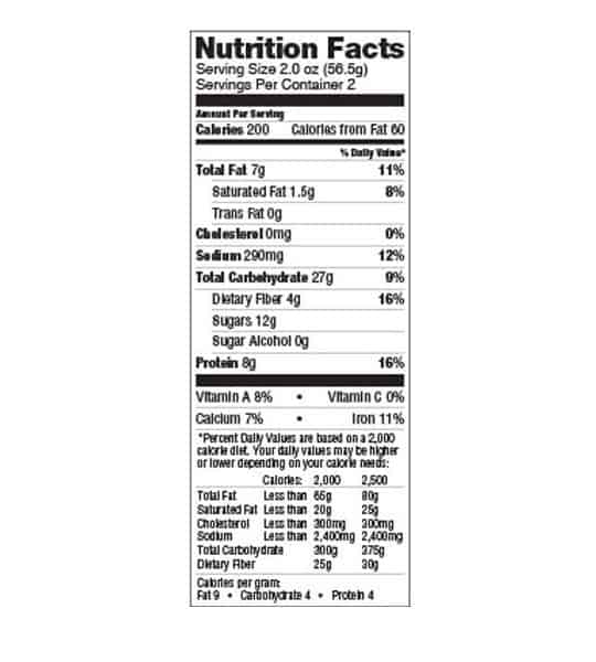 Nutrition facts panel of Lenny And Larry The Complete Cookie Peanut Butter Box for serving size of 2.0 oz (56.5 g)