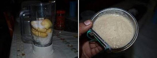 Nasi putih yang diblender dengan bahan lain untuk pakan serindit