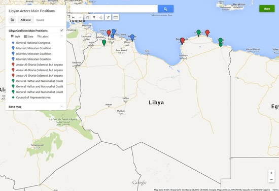 Libyan Actors Main Positions by Jon Mitchell for the Red (Team) Analysis Society Libya, Libyan war, war, conflict, Libyan actors