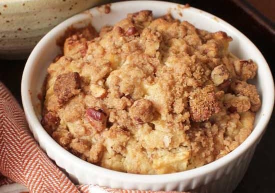 Apple muffin in ramekin cinnamon streusel topping