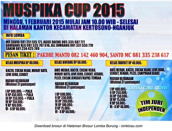 Brosur Lomba Burung Berkicau Muspika Cup Kertosono, Nganjuk, 1 Februari 2015
