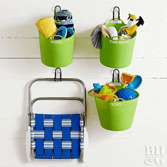 HANGING BUCKETS PORCH STORAGE IDEAS