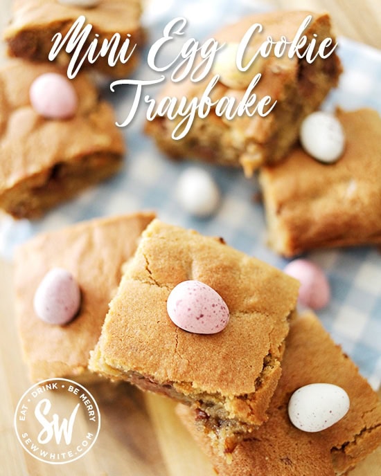 Mini Egg Cookie Traybake recipe. An easy recipe for making with the family using store cupboard ingredients in time for Easter.