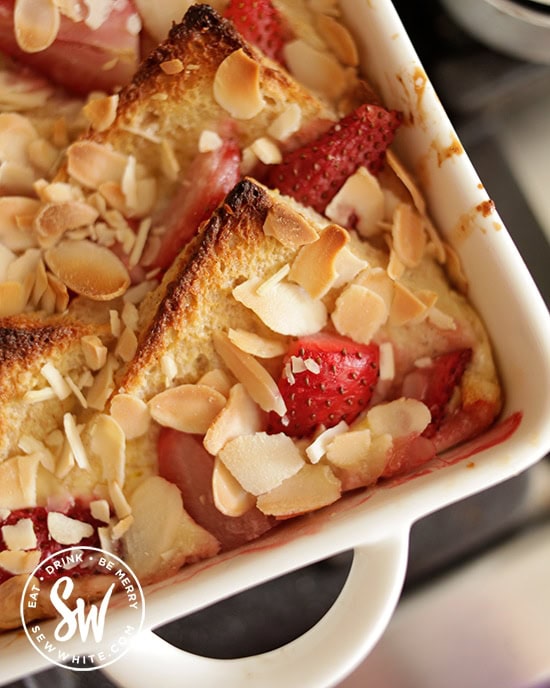 Strawberry Bread And Butter Pudding Fun And Easy Dessert With Almonds