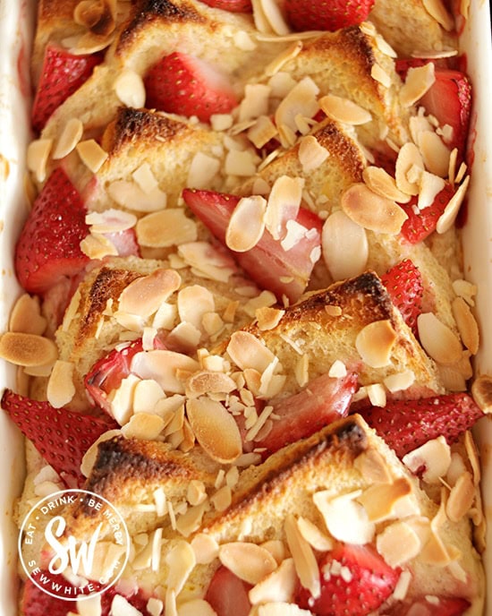 Strawberry Bread And Butter Pudding Fun And Easy Dessert With Almonds