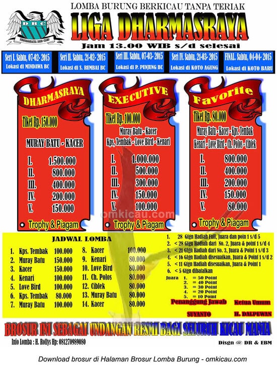 Brosur Lomba Burung Berkicau Liga Dharmasraya