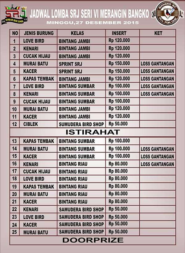 Jadwal lomba Liga SRJ Seri 6