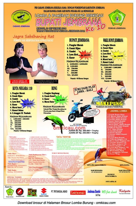 Brosur Lomba Burung Berkicau Bupati Jembrana Ke-10, Jembrana, 21 September 2014