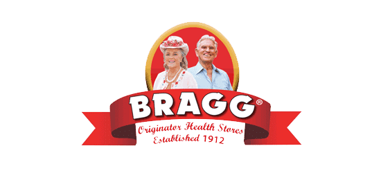 BRAGG logo Orignator Health Stores Established 1912 with a man and a woman on the logo