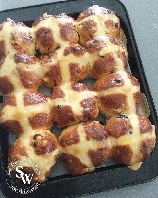 Cranberry and Lime Hot Cross Buns hot out of the oven