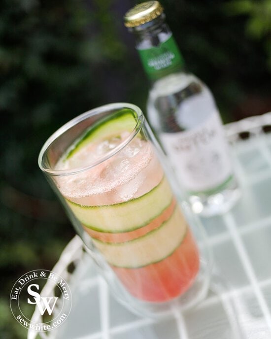 Watermelon red punch topped up with premium mixer from Double Dutch.