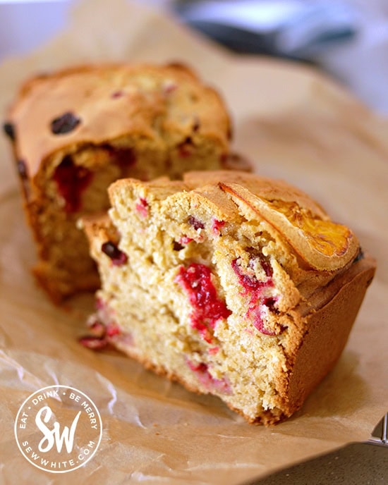 the soft golden bake of the cranberry and orange loaf