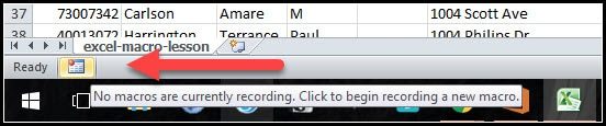 Excel macro recording icon showing on status bar