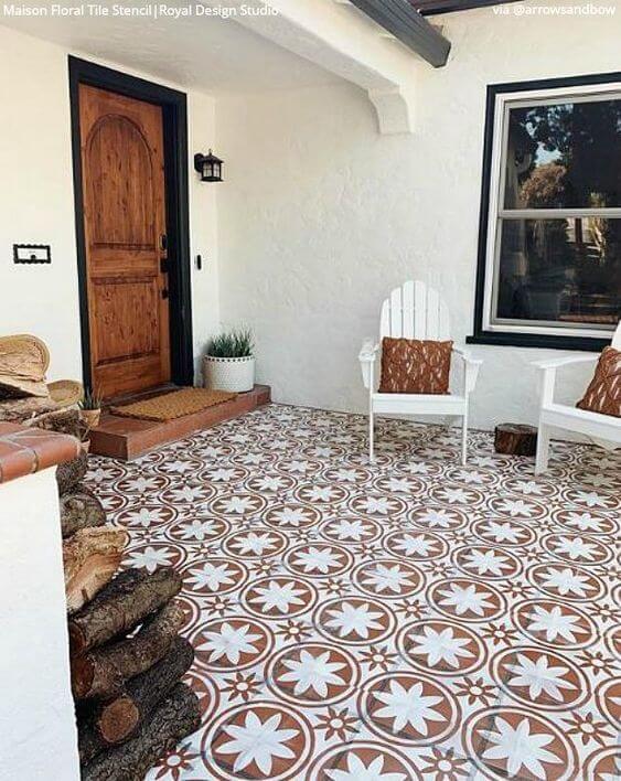 BROWN AND WHITE IN PATTERN PORCH FLOOR PAINT COLOR IDEAS