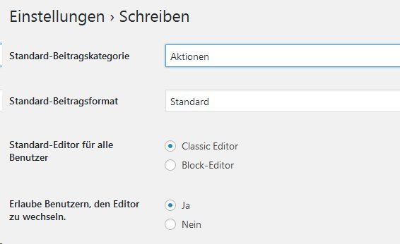 Gutenberg zurück auf Classic Editor