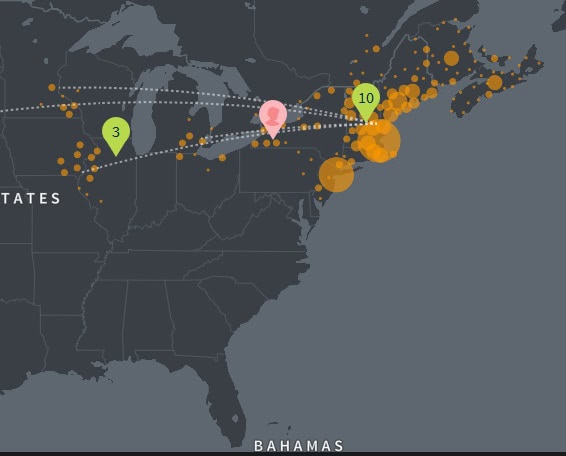 What are the colored dots and numbers in Regional Story on Ancestry DNA