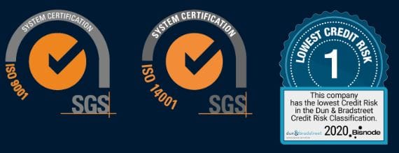 SIO9001, ISO14001, Bisnode Lowest credit risk