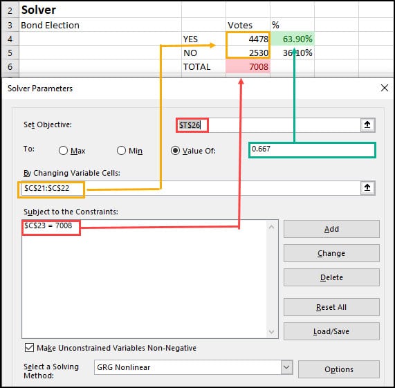 Map of spreadsheet values to Solver fields.