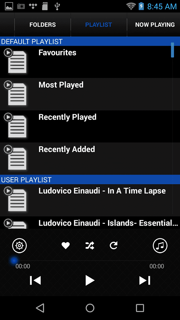 AR-M20 playlist tab