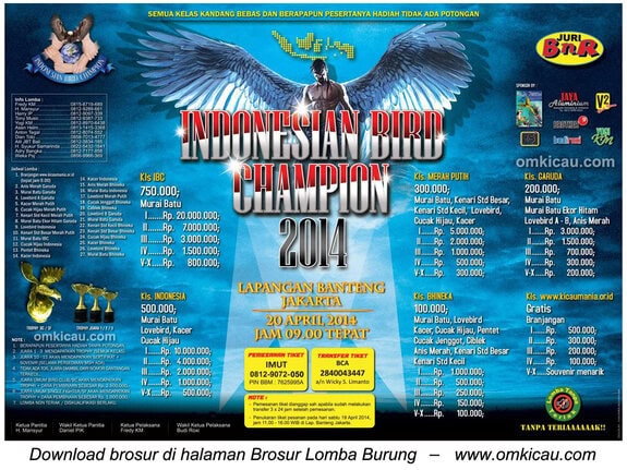 Brosur Lomba Burung Berkicau IBC Cup, Jakarta, 20 April 2014