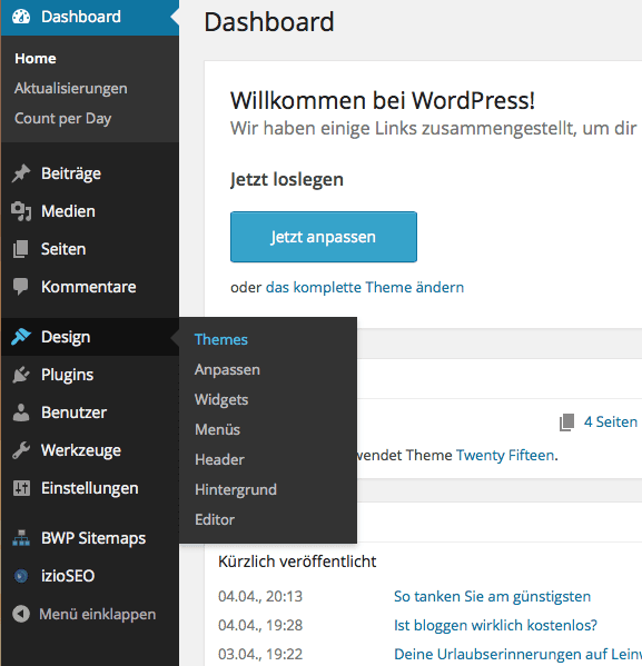Anleitung – So installierst Du ein WordPress-Theme 2 WordPress Dashboard (wp-admin)