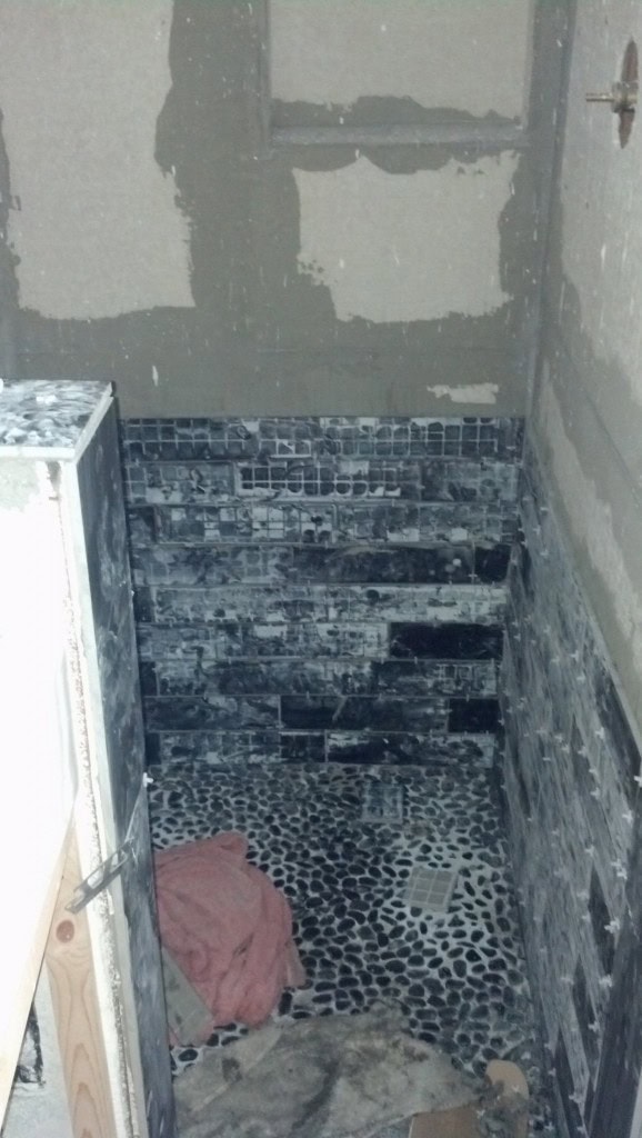 my progress in the shower. I made it about a third of the way up the walls in the shower