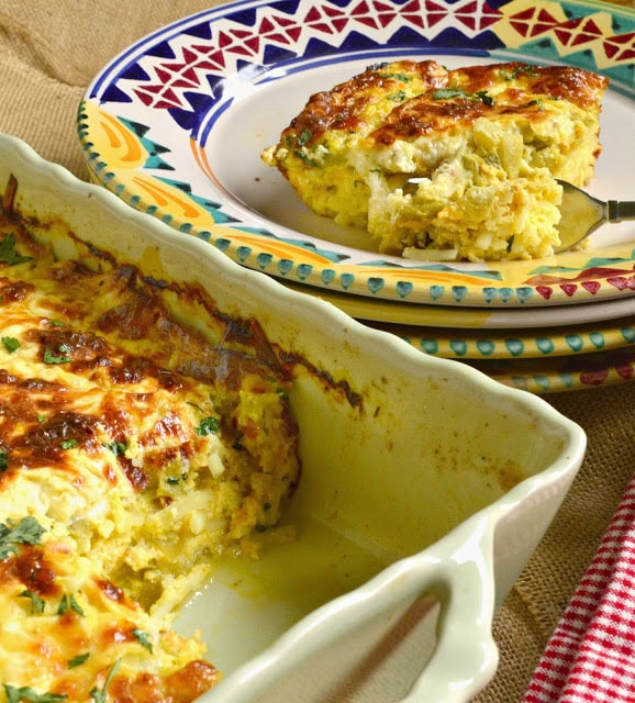 This overnight Mexican egg casserole is filled with green chilies, chorizos and cheese all on a bed of hash browns. Topped with beaten eggs and cream and refrigerated overnight, all this need is to be baked the next morning. And maybe some salsa, of course! #eggcasserole #brunch #Mexicanfood www.thisishowicook.com