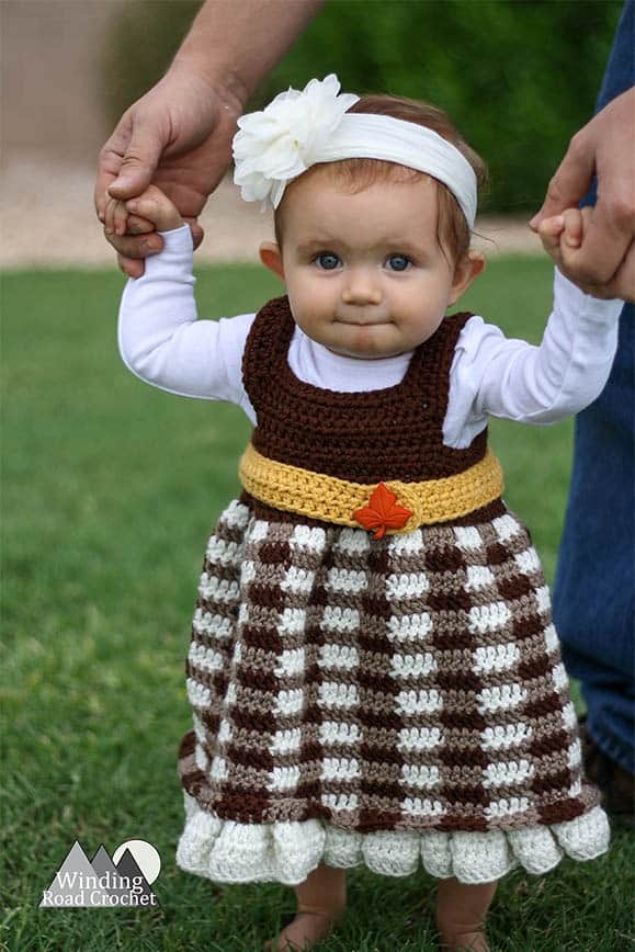First Part of a 4 part Crochet A Long. Crochet the Simply Fall Baby dress. This dress is quick and easy and made for beginners. There will be a video tutorial for each part of the Crochet A Long. The free crochet pattern will be released in 4 parts. Join our community as we crochet together. #crochet #freecrochetpattern #CAL #babydress #crochetbabydress