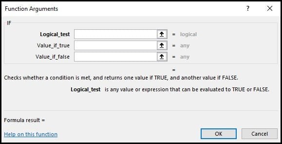 blank dialog for IF function.