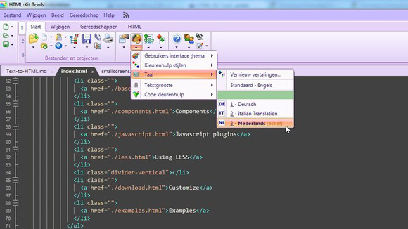 HTML-Kit is ook beschikbaar in het Nederlands.